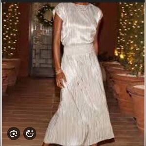 Evereve Silver Metallic Knit Top and Skirt